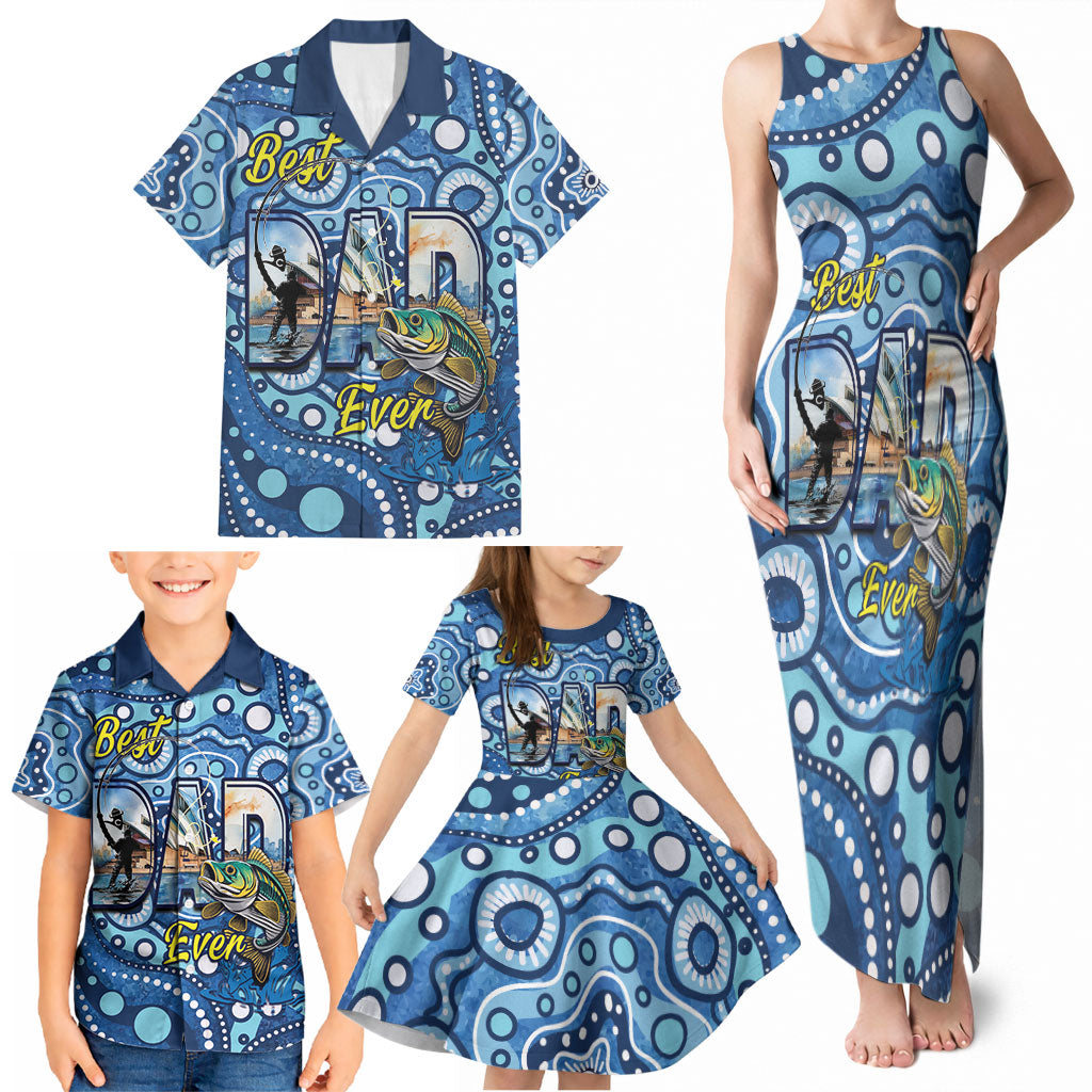 Personalised Australia Father's Day Family Matching Tank Maxi Dress and Hawaiian Shirt Aussie Fishing Best Dad Ever Aboriginal Pattern
