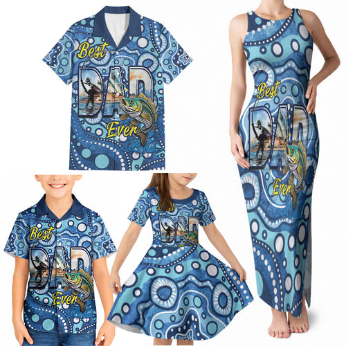Personalised Australia Father's Day Family Matching Tank Maxi Dress and Hawaiian Shirt Aussie Fishing Best Dad Ever Aboriginal Pattern