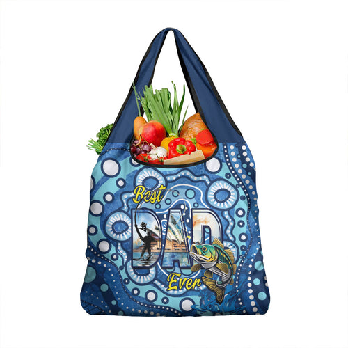 Australia Father's Day Grocery Bag Aussie Fishing Best Dad Ever Aboriginal Pattern