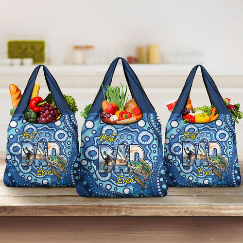 Australia Father's Day Grocery Bag Aussie Fishing Best Dad Ever Aboriginal Pattern