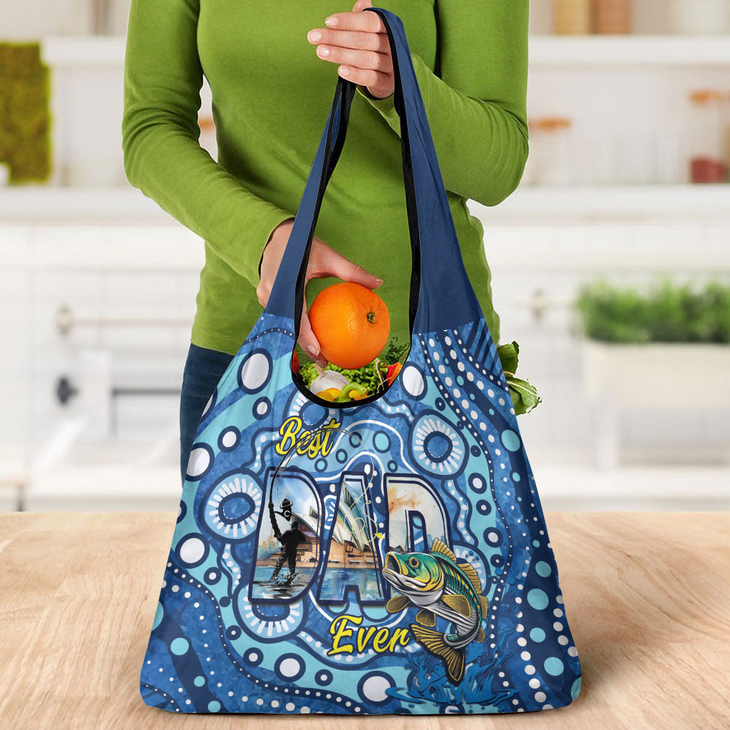 Australia Father's Day Grocery Bag Aussie Fishing Best Dad Ever Aboriginal Pattern