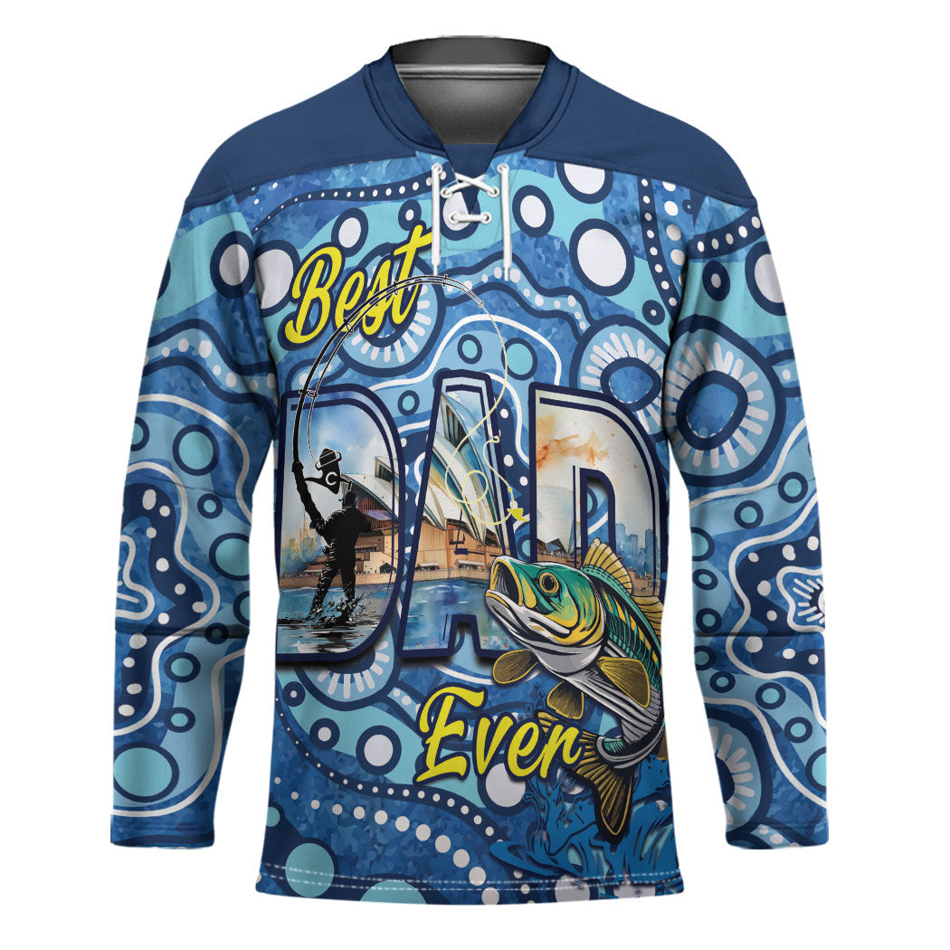 Personalised Australia Father's Day Hockey Jersey Aussie Fishing Best Dad Ever Aboriginal Pattern