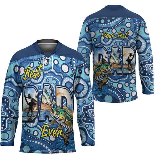 Personalised Australia Father's Day Hockey Jersey Aussie Fishing Best Dad Ever Aboriginal Pattern