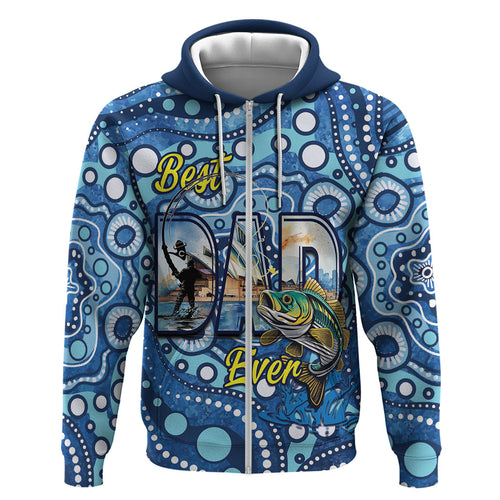 Personalised Australia Father's Day Hoodie Aussie Fishing Best Dad Ever Aboriginal Pattern