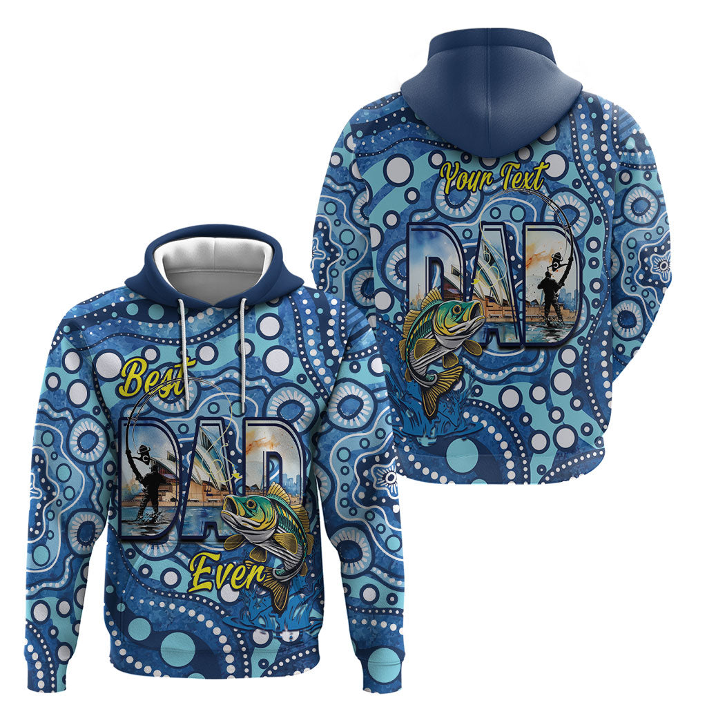 Personalised Australia Father's Day Hoodie Aussie Fishing Best Dad Ever Aboriginal Pattern