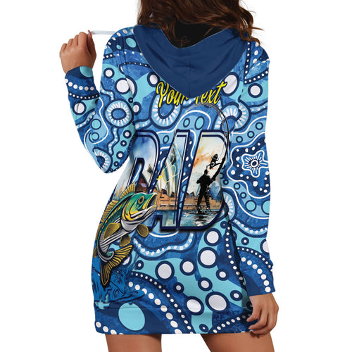 Personalised Australia Father's Day Hoodie Dress Aussie Fishing Best Dad Ever Aboriginal Pattern