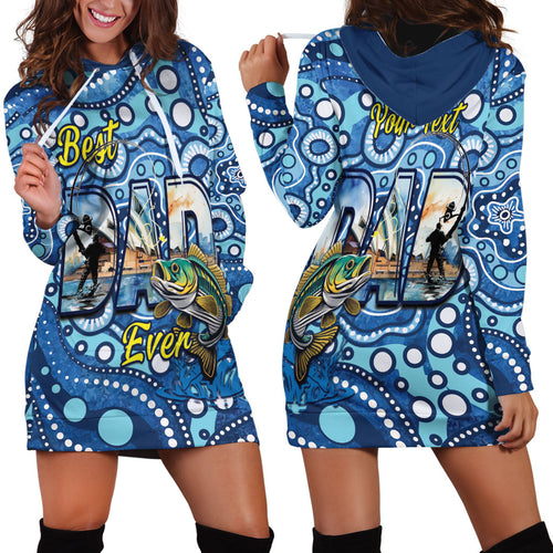 Personalised Australia Father's Day Hoodie Dress Aussie Fishing Best Dad Ever Aboriginal Pattern