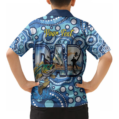 Personalised Australia Father's Day Kid Hawaiian Shirt Aussie Fishing Best Dad Ever Aboriginal Pattern