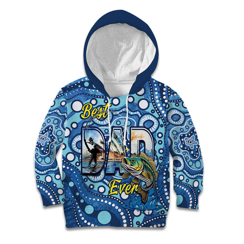 Personalised Australia Father's Day Kid Hoodie Aussie Fishing Best Dad Ever Aboriginal Pattern