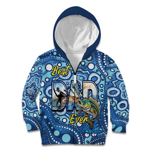 Personalised Australia Father's Day Kid Hoodie Aussie Fishing Best Dad Ever Aboriginal Pattern