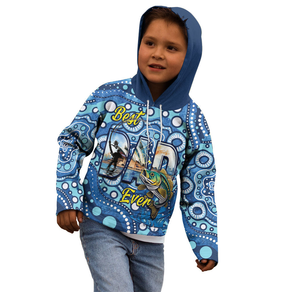 Personalised Australia Father's Day Kid Hoodie Aussie Fishing Best Dad Ever Aboriginal Pattern