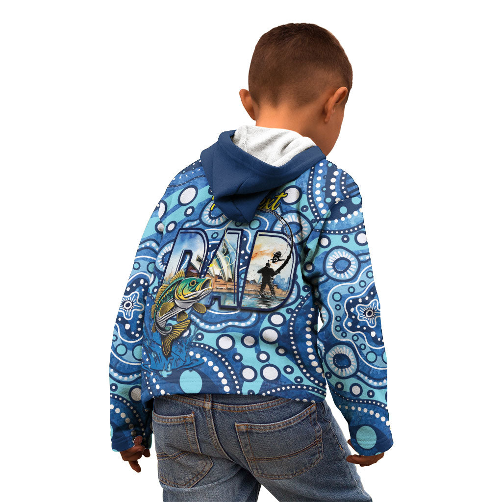 Personalised Australia Father's Day Kid Hoodie Aussie Fishing Best Dad Ever Aboriginal Pattern