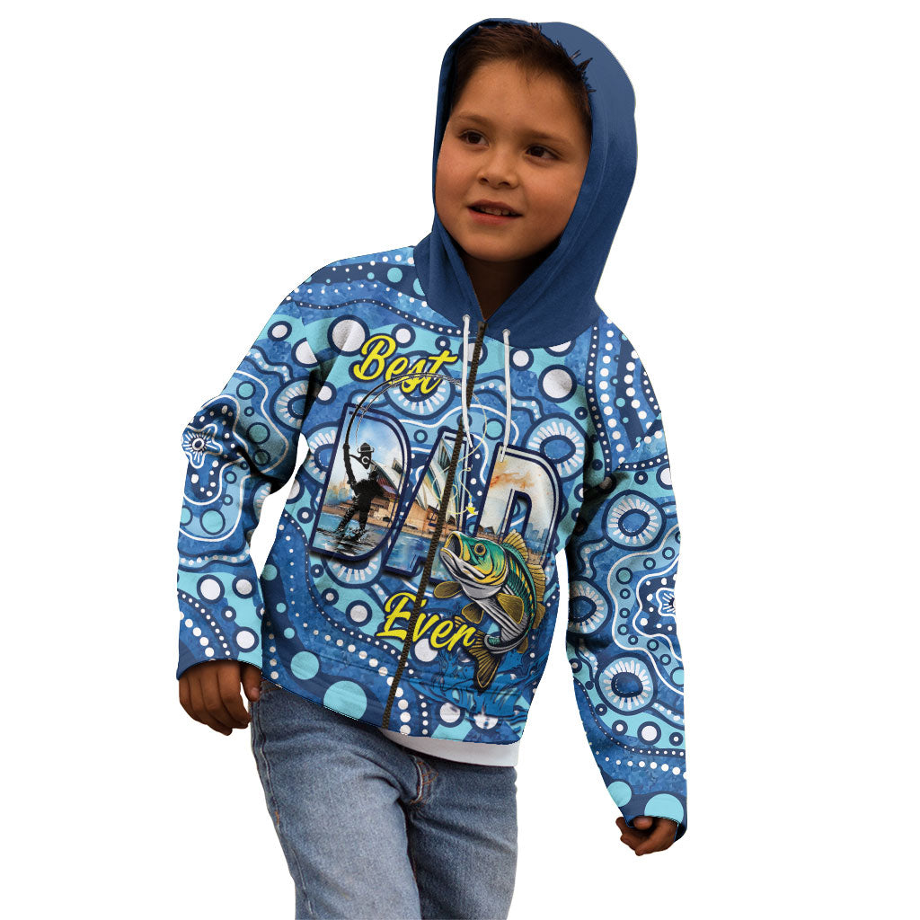 Personalised Australia Father's Day Kid Hoodie Aussie Fishing Best Dad Ever Aboriginal Pattern