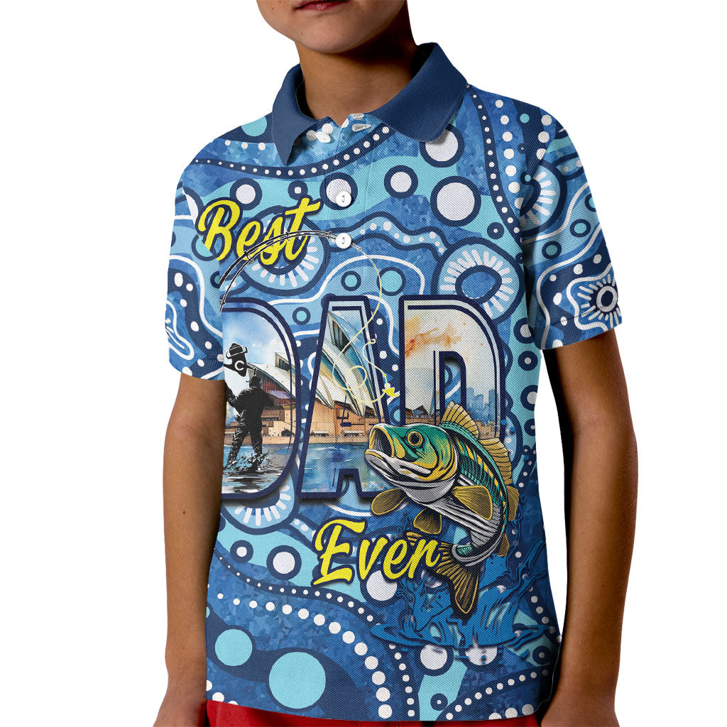 Personalised Australia Father's Day Kid Polo Shirt Aussie Fishing Best Dad Ever Aboriginal Pattern