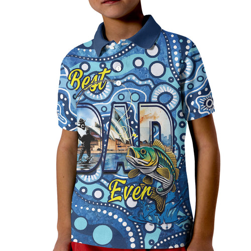 Personalised Australia Father's Day Kid Polo Shirt Aussie Fishing Best Dad Ever Aboriginal Pattern