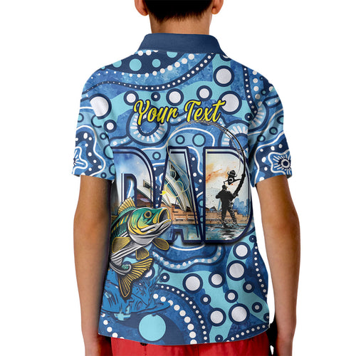 Personalised Australia Father's Day Kid Polo Shirt Aussie Fishing Best Dad Ever Aboriginal Pattern