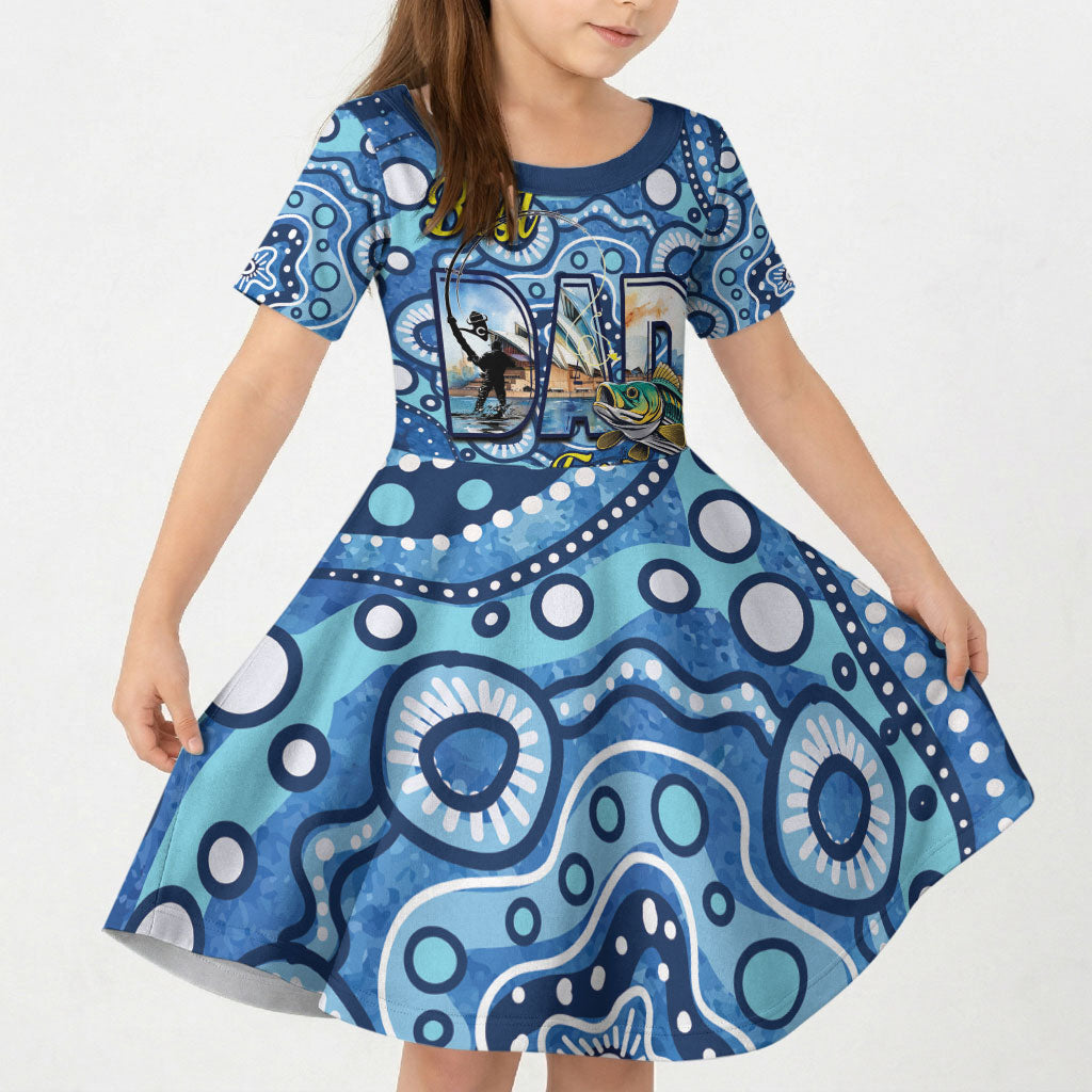 Personalised Australia Father's Day Kid Short Sleeve Dress Aussie Fishing Best Dad Ever Aboriginal Pattern