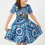 Personalised Australia Father's Day Kid Short Sleeve Dress Aussie Fishing Best Dad Ever Aboriginal Pattern