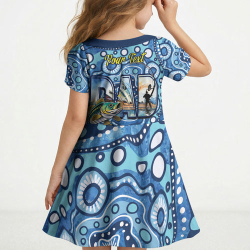 Personalised Australia Father's Day Kid Short Sleeve Dress Aussie Fishing Best Dad Ever Aboriginal Pattern