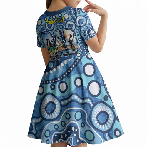 Personalised Australia Father's Day Kid Short Sleeve Dress Aussie Fishing Best Dad Ever Aboriginal Pattern