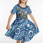Personalised Australia Father's Day Kid Short Sleeve Dress Aussie Fishing Best Dad Ever Aboriginal Pattern