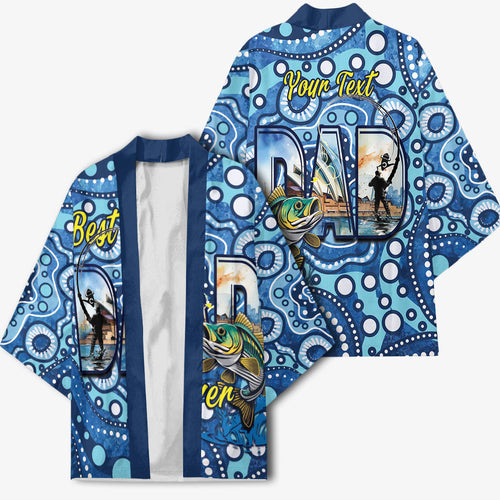 Personalised Australia Father's Day Kimono Aussie Fishing Best Dad Ever Aboriginal Pattern