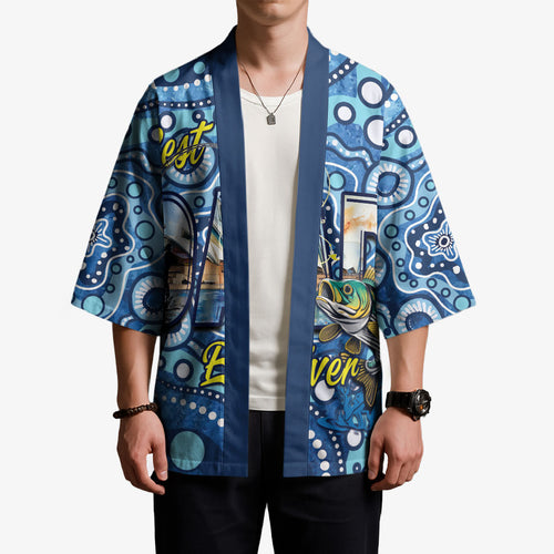 Personalised Australia Father's Day Kimono Aussie Fishing Best Dad Ever Aboriginal Pattern