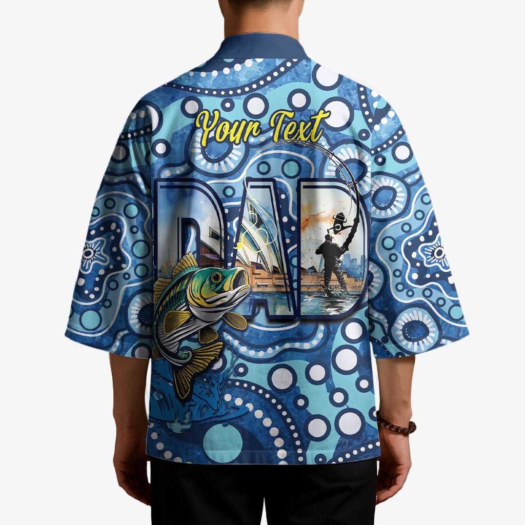 Personalised Australia Father's Day Kimono Aussie Fishing Best Dad Ever Aboriginal Pattern