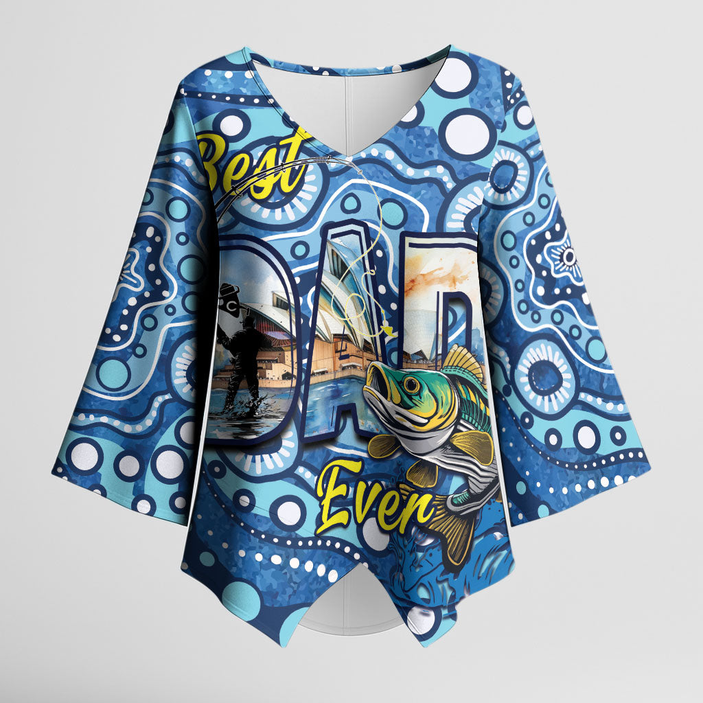 Personalised Australia Father's Day Kimono Sleeve Blouse Aussie Fishing Best Dad Ever Aboriginal Pattern