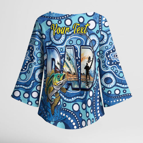 Personalised Australia Father's Day Kimono Sleeve Blouse Aussie Fishing Best Dad Ever Aboriginal Pattern