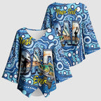 Personalised Australia Father's Day Kimono Sleeve Blouse Aussie Fishing Best Dad Ever Aboriginal Pattern