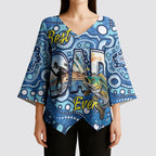 Personalised Australia Father's Day Kimono Sleeve Blouse Aussie Fishing Best Dad Ever Aboriginal Pattern