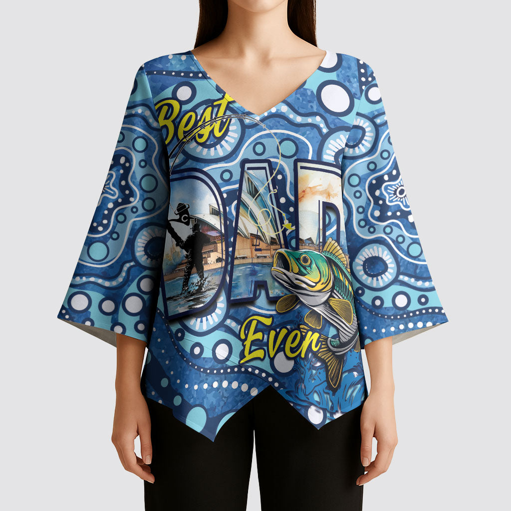 Personalised Australia Father's Day Kimono Sleeve Blouse Aussie Fishing Best Dad Ever Aboriginal Pattern