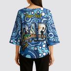 Personalised Australia Father's Day Kimono Sleeve Blouse Aussie Fishing Best Dad Ever Aboriginal Pattern