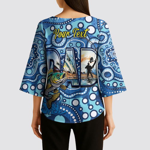 Personalised Australia Father's Day Kimono Sleeve Blouse Aussie Fishing Best Dad Ever Aboriginal Pattern