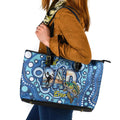 Australia Father's Day Leather Tote Bag Aussie Fishing Best Dad Ever Aboriginal Pattern