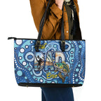 Australia Father's Day Leather Tote Bag Aussie Fishing Best Dad Ever Aboriginal Pattern