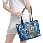 Australia Father's Day Leather Tote Bag Aussie Fishing Best Dad Ever Aboriginal Pattern