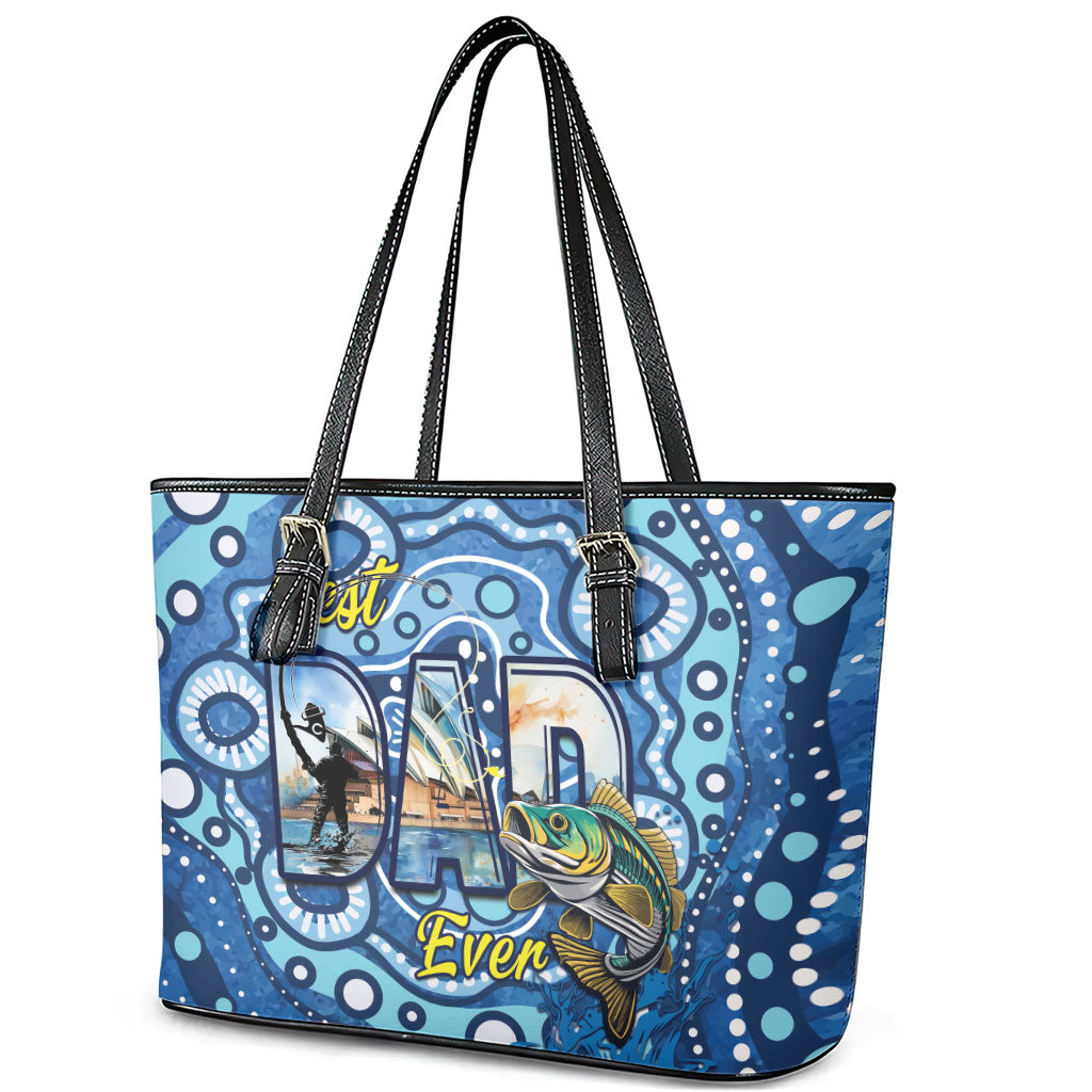 Australia Father's Day Leather Tote Bag Aussie Fishing Best Dad Ever Aboriginal Pattern