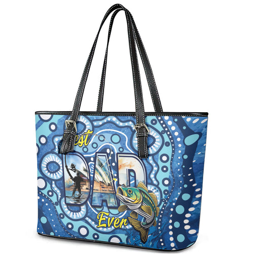 Australia Father's Day Leather Tote Bag Aussie Fishing Best Dad Ever Aboriginal Pattern