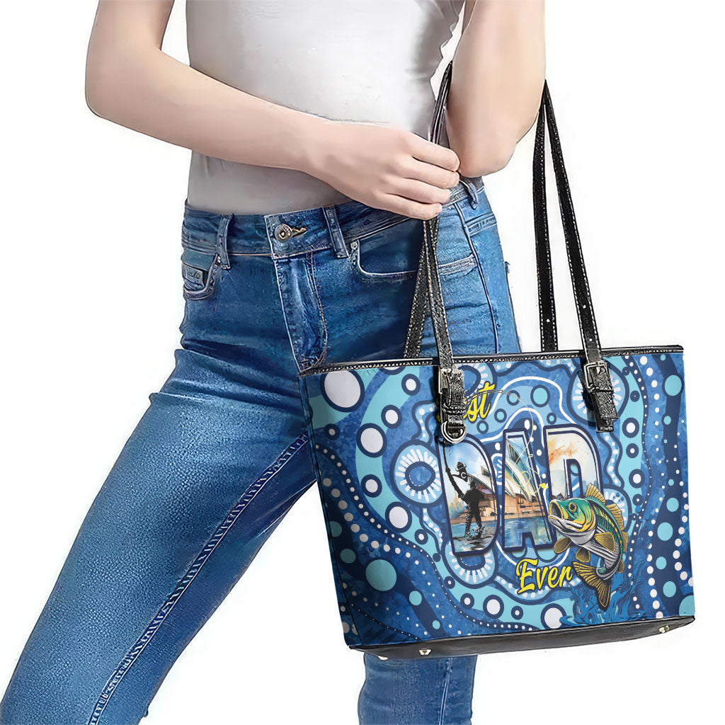 Australia Father's Day Leather Tote Bag Aussie Fishing Best Dad Ever Aboriginal Pattern
