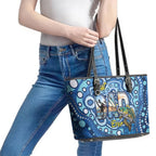 Australia Father's Day Leather Tote Bag Aussie Fishing Best Dad Ever Aboriginal Pattern
