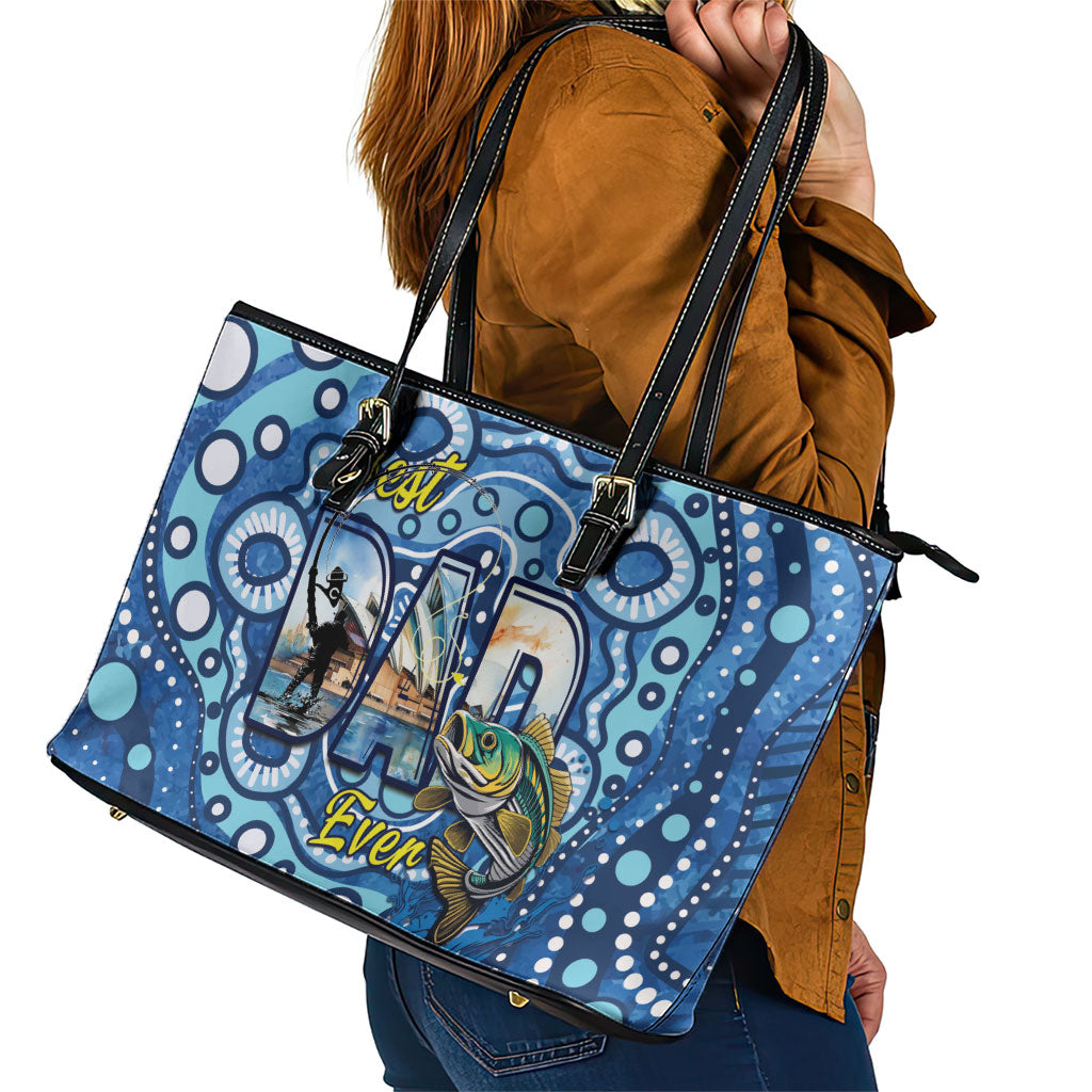 Australia Father's Day Leather Tote Bag Aussie Fishing Best Dad Ever Aboriginal Pattern