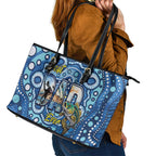 Australia Father's Day Leather Tote Bag Aussie Fishing Best Dad Ever Aboriginal Pattern