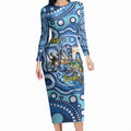 Personalised Australia Father's Day Long Sleeve Bodycon Dress Aussie Fishing Best Dad Ever Aboriginal Pattern