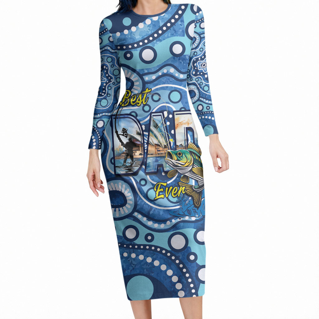 Personalised Australia Father's Day Long Sleeve Bodycon Dress Aussie Fishing Best Dad Ever Aboriginal Pattern
