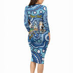 Personalised Australia Father's Day Long Sleeve Bodycon Dress Aussie Fishing Best Dad Ever Aboriginal Pattern