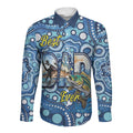 Personalised Australia Father's Day Long Sleeve Button Shirt Aussie Fishing Best Dad Ever Aboriginal Pattern