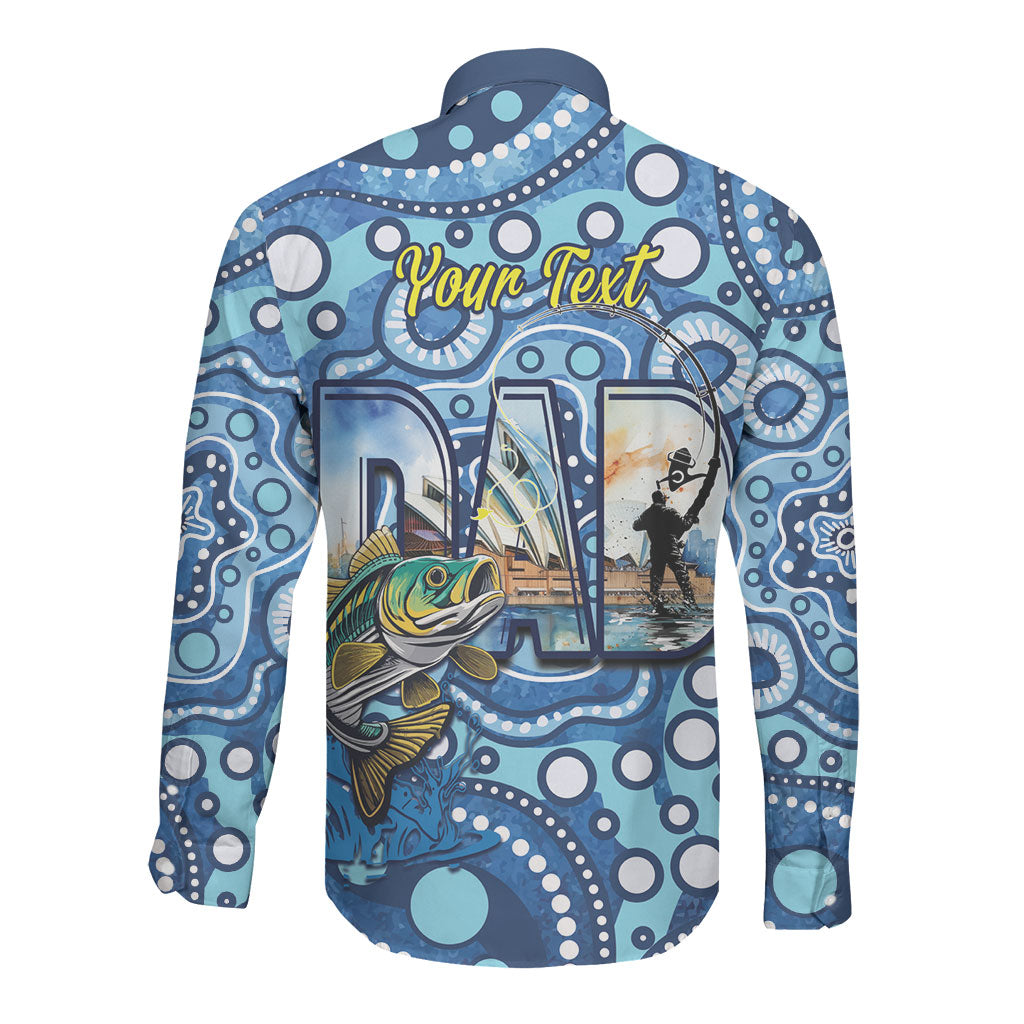 Personalised Australia Father's Day Long Sleeve Button Shirt Aussie Fishing Best Dad Ever Aboriginal Pattern