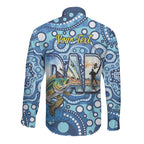 Personalised Australia Father's Day Long Sleeve Button Shirt Aussie Fishing Best Dad Ever Aboriginal Pattern